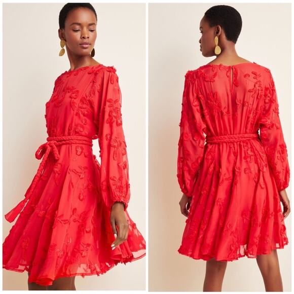 Anthropologie Mare Mare Amal Textured Red Swing Mini Dress - Picture 4 of 10